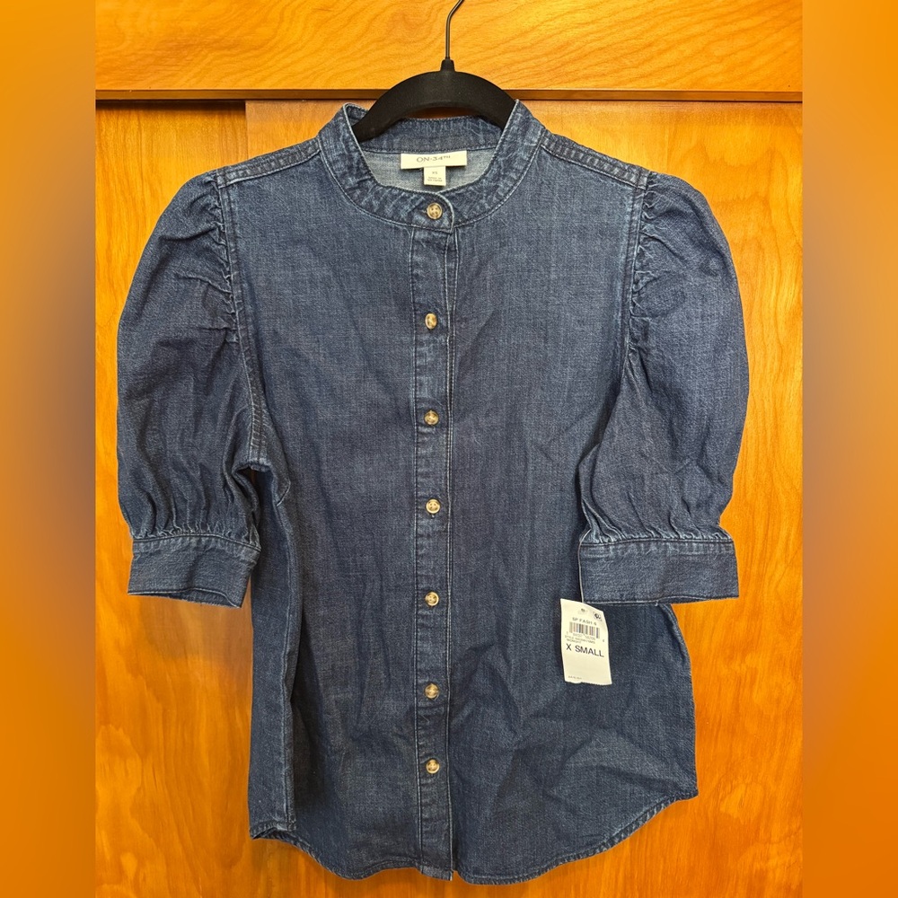 On 34th puffed sleeve Denim Blue Jeans - X Small